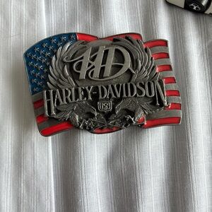 Vintage 1989 Harley-Davidson Patriotic Silver and Red Belt Buckle